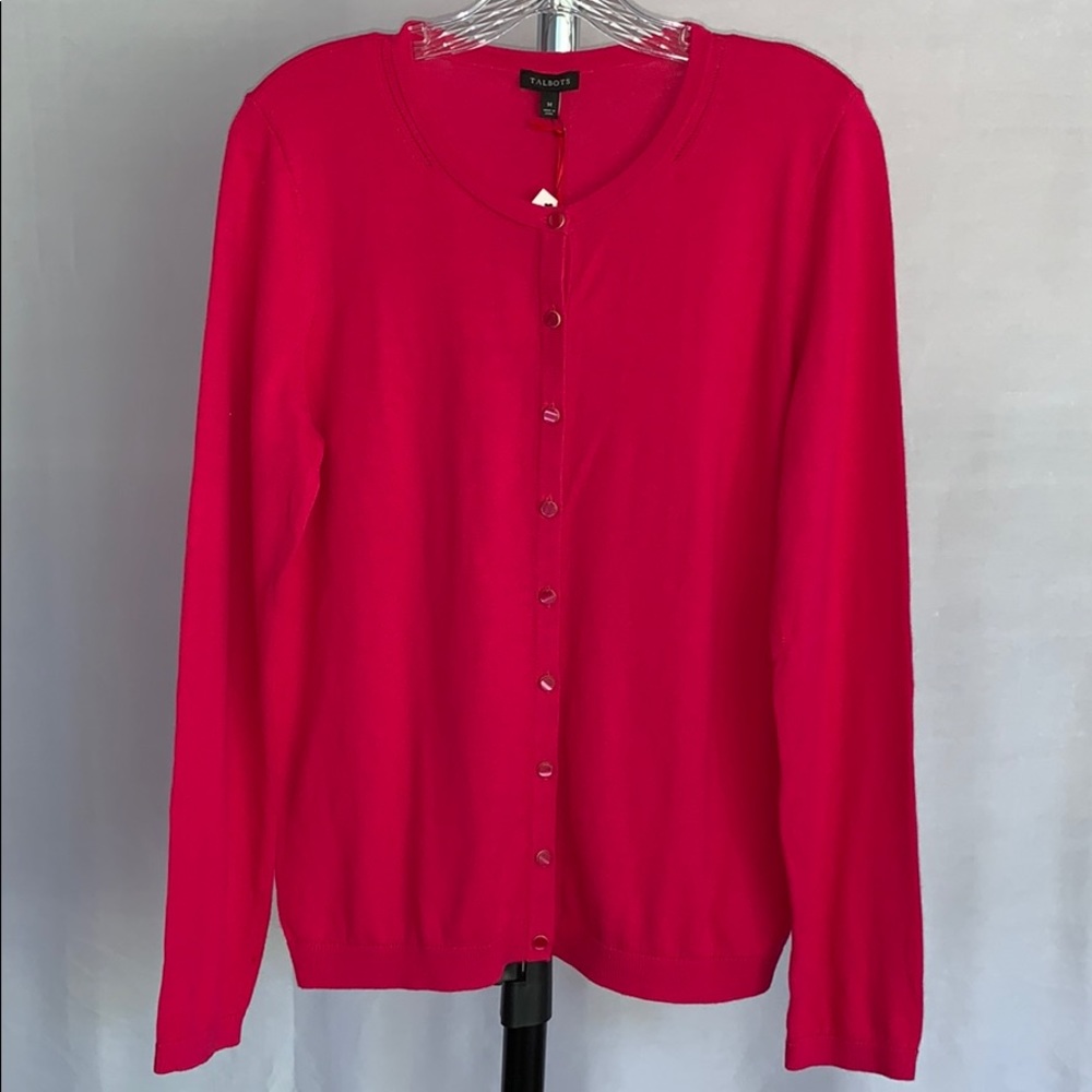 Talbots Cerise Pink Classic Cardigan Size M NWT